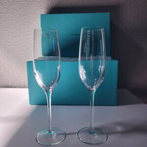NIB Tiffany & Co. Champagne Glasses / Flutes in Crystal Glass
